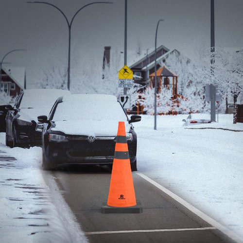 RoadHero 28 Inch Collapsible Traffic Safety Cones with Black Weighted Base, Construction Orange Cones with Reflective Collars for Road Safety, Driving Training, Parking Lots, 2 Pack