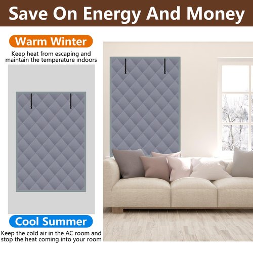 Nkiy Quen 3 Layer Winter Insulated Window Cover-63" x 39" Oxford Thermal Insulated Window Blanket with Fastener-Grey Window Insulation Kit for Winter Keeping Warm