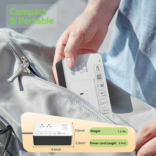 1600W Voltage Converter 220V to 110V, Pure Sine Wave - Power Any American Appliance Overseas, No Limitations, Surge Protection, Plug Adapters C, G, I, E/F for US to Europe, Asia Over 160 Countries