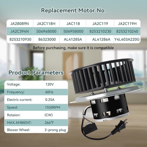 Upgrade QT-110N-B QT-80-B QT-9093 QT-100L QT110N Bathroom Fan Motor & Blower Wheel Replacement, Compatible with All Nutone QT110 QT100 QT90 QT80 Series Fans, Replaces for S0696B000 S0695B000 Motor