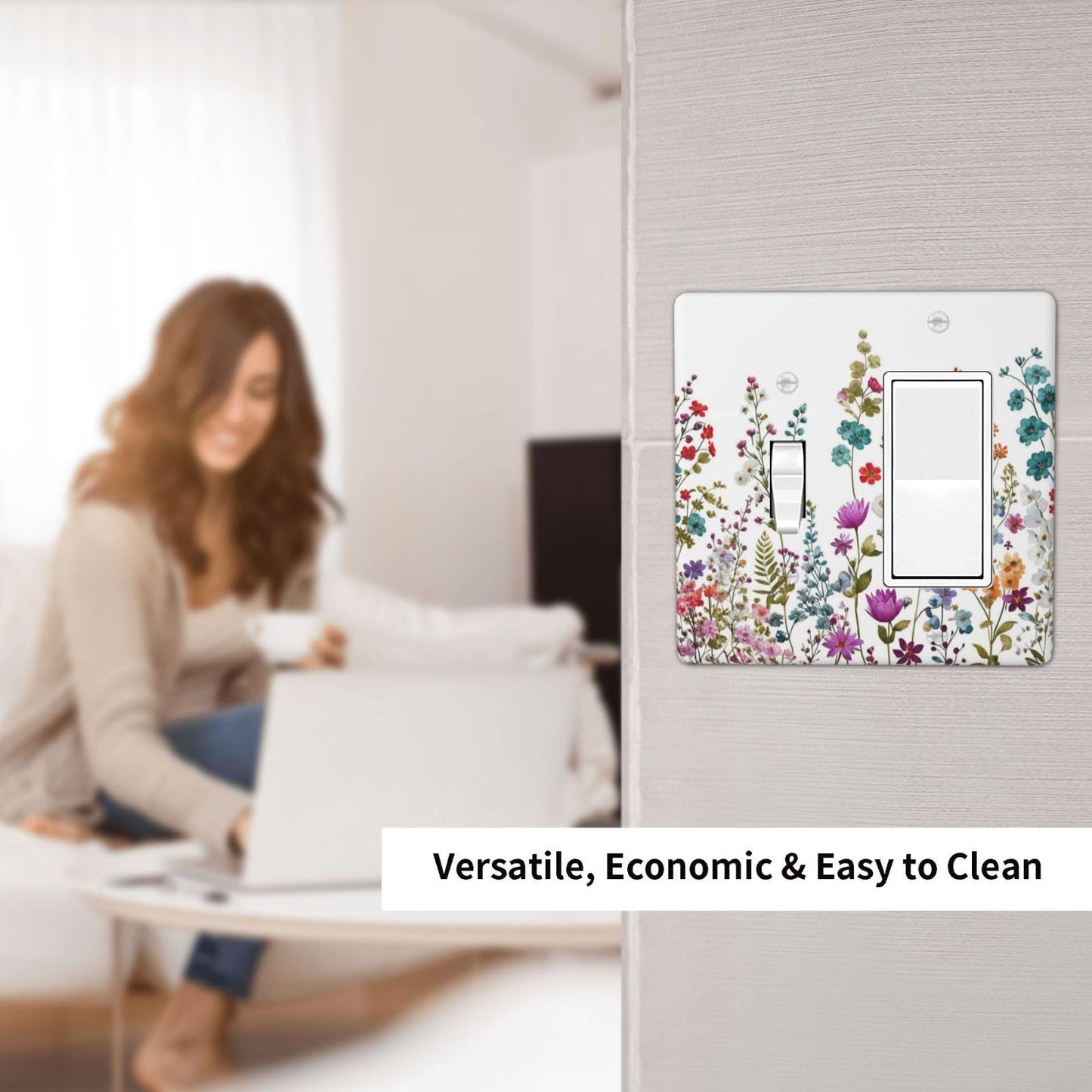 Spshian Decorative Outlet Covers Rustic Wild Flowers Boho Purple Red Floral Leaves 2 Gang 1 Gang Wall Plate Cover Single Toggle Rocker Combination Light Switch Plate Covers Jumbo Switch Cover
