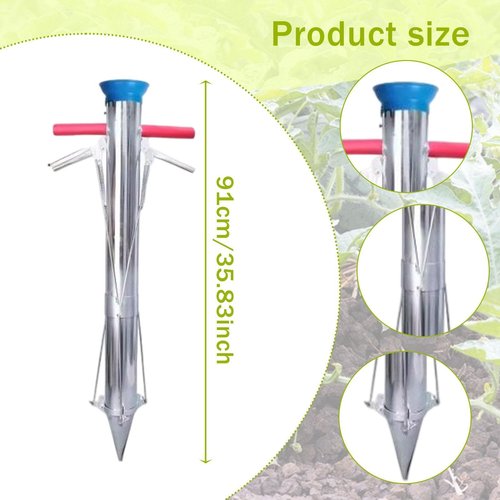 MYCENSE Stainless Steel Bulb Planter, Long Handle Multifunctional Ergonomic Handle, Vegetable Seedling Tool for Chili, Cucumber, double handle
