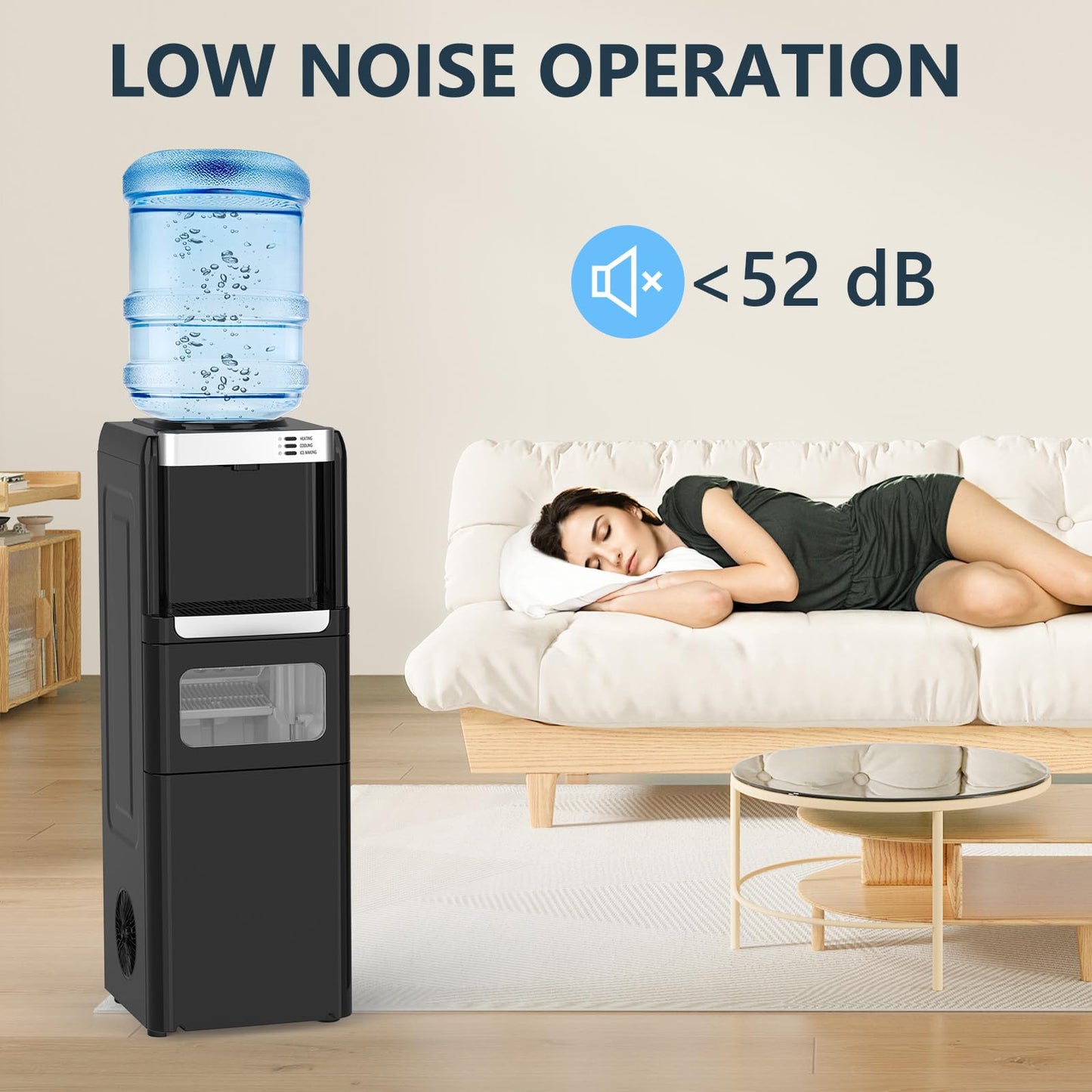 Antarctic Star 3-in-1 Water Cooler Dispenser with Built-in Ice Maker, Hot & Cold Top Loading, Water Dispenser for 5 Gallon Bottle, 33LBS/24H Ice Maker with Child Safety Lock, Black