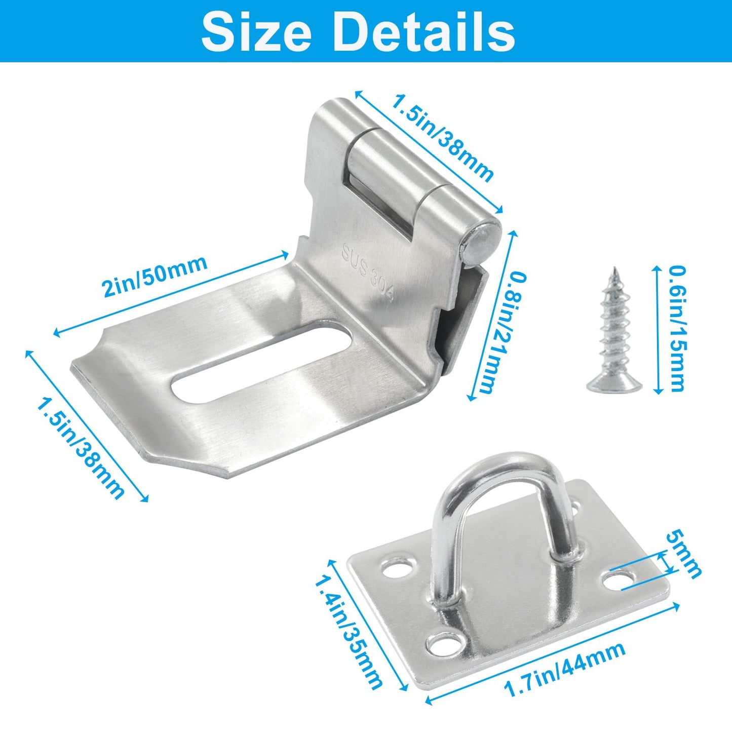 Aracombie 90 Degree Hasp Latch Lock, 3 Inch Padlock Hasp Latch, Silver Right Angle Latch with Screws for Shed, Barn, Cabinet, Durable & Corrosion-Resistant Design