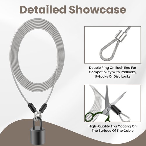 BaYiToo 9.84FT 3mm Stainless Steel Security Cable, Safety Cable Luggage Lock, Security Wire Rope with Double Loop for Outdoor Travel