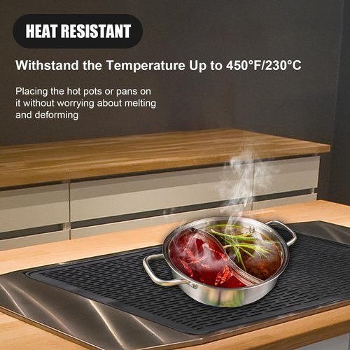 Silicone Electric Stove Cover Pad, Classic Black Non-Slip Cooktop Protector Mat Heat Resistant Silicone Stove Top Protector Large Stove Cover for Kitchen Dish RV Countertop Induction Counter