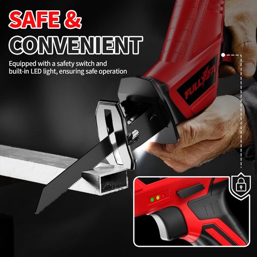FULLYEA Reciprocating Saw Cordless, 0-3500SPM Power Reciprocating Saw with 2*2000mAh Battery & 4 Saw Blades, Tool-Free Blade Change, Variable Speed Reciprocating Saws for Woods/Metal/Plastic Cutting