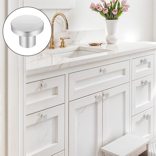 Ubamdom 20 Pack Brushed Satin Cabinet Knobs Round Kitchen Drawer Knobs, Single Hole Cabinet Pulls 1.18 Inch (30MM) Silver Knob for Cabinets Kitchen Cabinets Hardware Furniture Hardware Drawer Handle