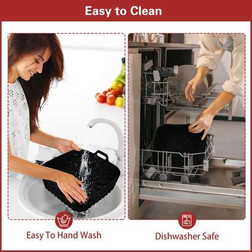 Square Silicone Air Fryer Liners, 2Pcs 9 Inch Reusable Air Fryer Pot, Airfryer Accessories, Air Fryers Inserts for 6 to 9 QT for Oven Microwave Accessories (9 Inch-Grey+Black)