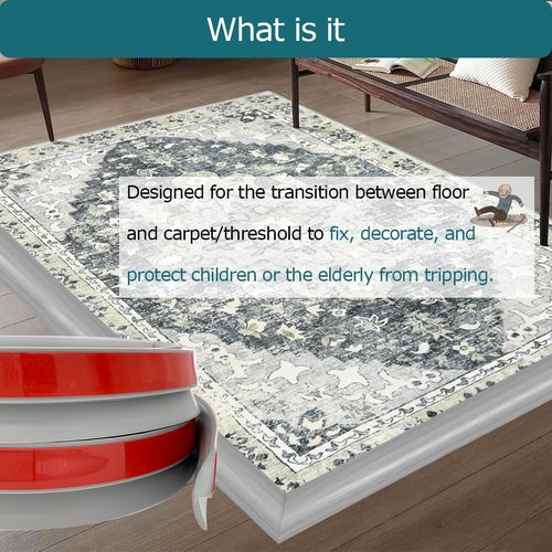 Tintvent Carpet Floor Transition Strip, Self-Adhesive Carpet to Tile Transition Edging Trim Suitable for Door Threshold/Wood Floor, Cover Height Within 5mm – Gray(10Ft)