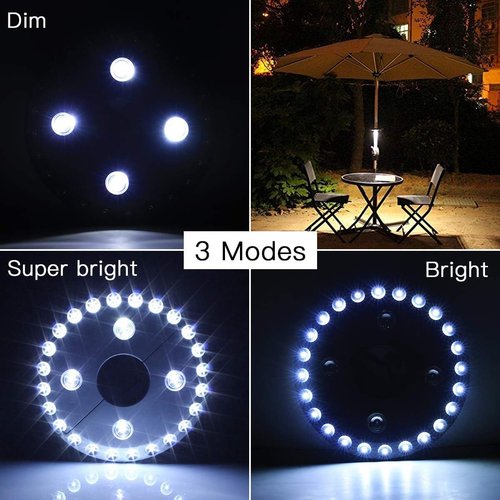 Patio Umbrella Lights Battery Operated (2 Pack) 3 Brightness Modes Cordless 28 LED Lights LED Umbrella Pole Light for Patio Umbrellas, Camping Tents or Outdoor Use