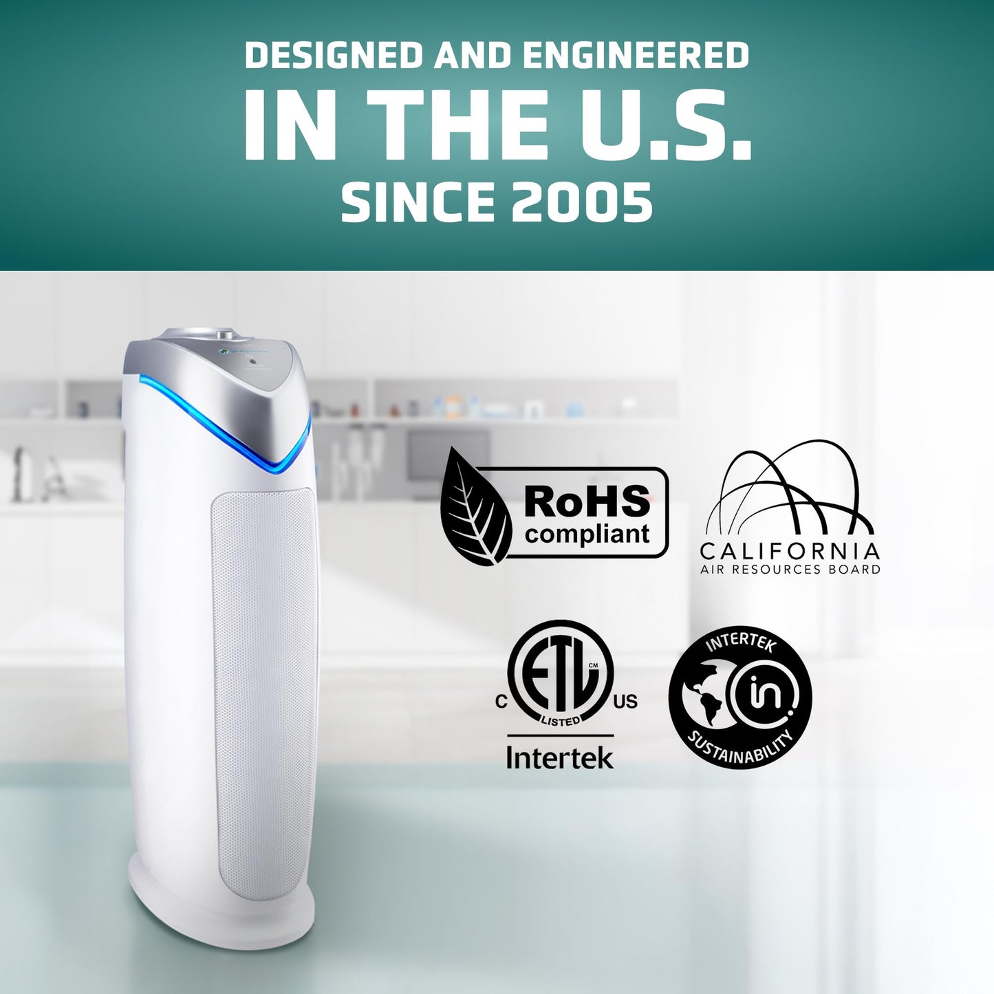GermGuardian HEPA Air Purifier - Large Room Air Purifier for Bedroom, Office, Dorm, and Home - Filters Pet Dander, Dust, Pollen, Smoke, Scents - AC4825W - 22" Tower - White