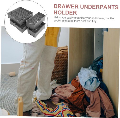 4 Piece Foldable Drawer Organizer Dark Gray Storage Box For Socks Bras Underwear For Closet Space Saving
