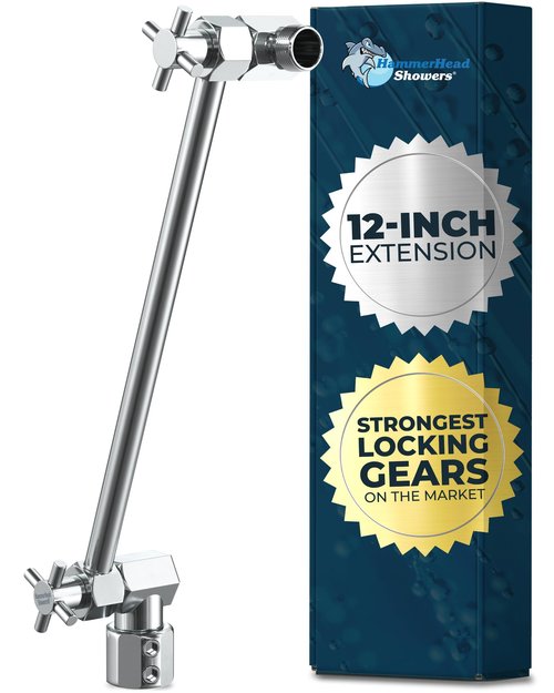 HammerHead Showers® ALL METAL 12-Inch Adjustable Shower Extension Arm – Raises Showerhead Height, Supports up to 10lbs – Chrome