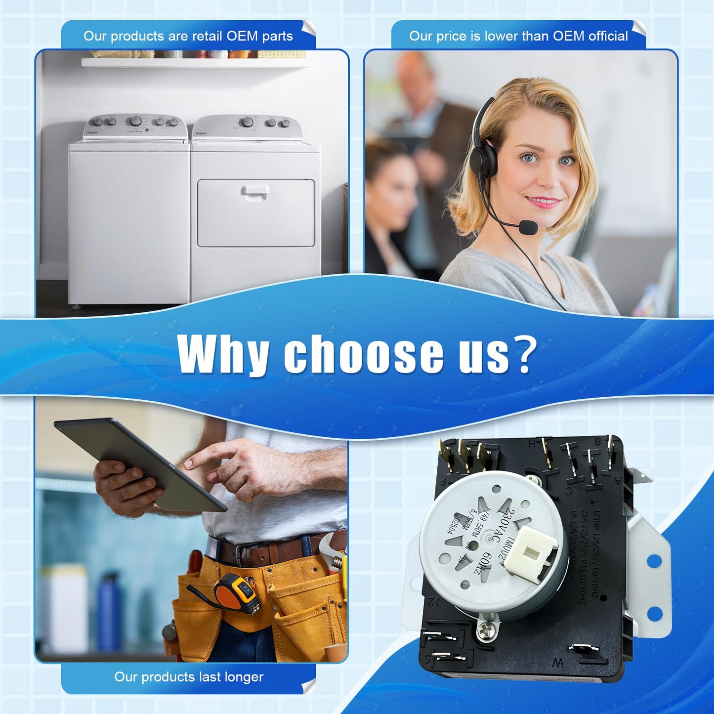 W10185982 Dryer Timer Compatible with Whirlpool Maytag Kenmore Amana Crosley Admiral Inglis Dryer, Replaces WPW10185982 W10185982F W10185982E W10185982G 1546812 AP6016541 PS11749831 418-618-20-B5