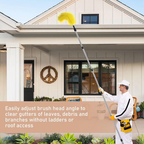 jbcgv Gutter Cleaner Tools from Ground - 10.5FT Adjustable Gutter Cleaning Brush with 3 Brush, No Ladder Needed Gutters Brush Pole for Removing Leaves, Debris/Safe Roof Cleaning