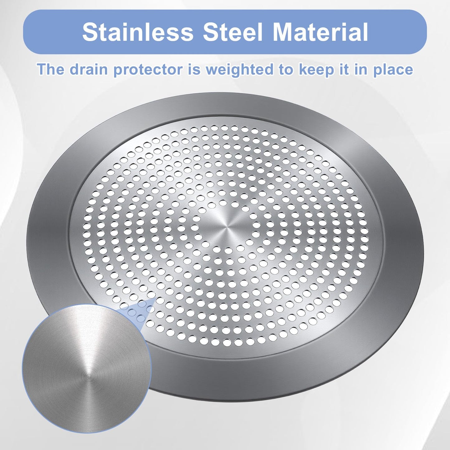 Shower Drain Hair Catcher, 5.7in Stainless Steel Bathtub Hair Catcher Drain Cover Bathroom Tub Sink Protector Flat Shower Drains Cover with Silicone Rim
