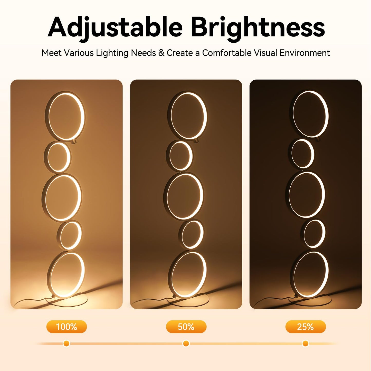 SpaceBovae Modern 5-Circle Ring-Style Floor Lamp, Artistic Trendy Design Ring Standing Lamp, One-Touch Switch Led 5 Ring Floor Standing Tall Lamps for Living Room,Ideal for Home and Office