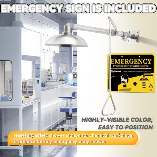 CGOLDENWALL Emergency Shower Safety Shower Station Horizontal Mount Drench Head, Can Match with Eye Wash Station, NPT thread, 304 Stainless Steel