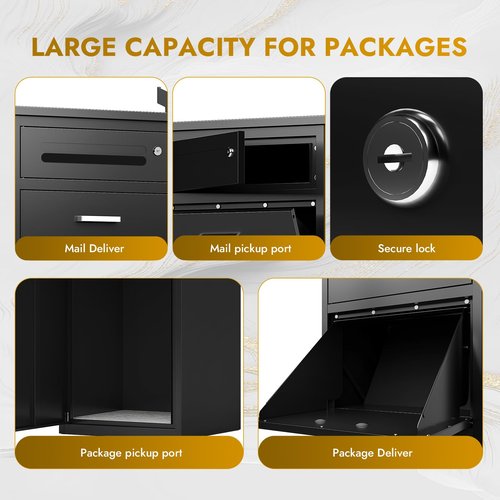 KAER Package Delivery Boxes for Outside,44.5"x17"x15.75" Cold-Rolled Steel Delivery Box for Packages & Mails, Anti-Theft Lockable Large Parcel Drop Box for Outdoor, Porch, Curbside
