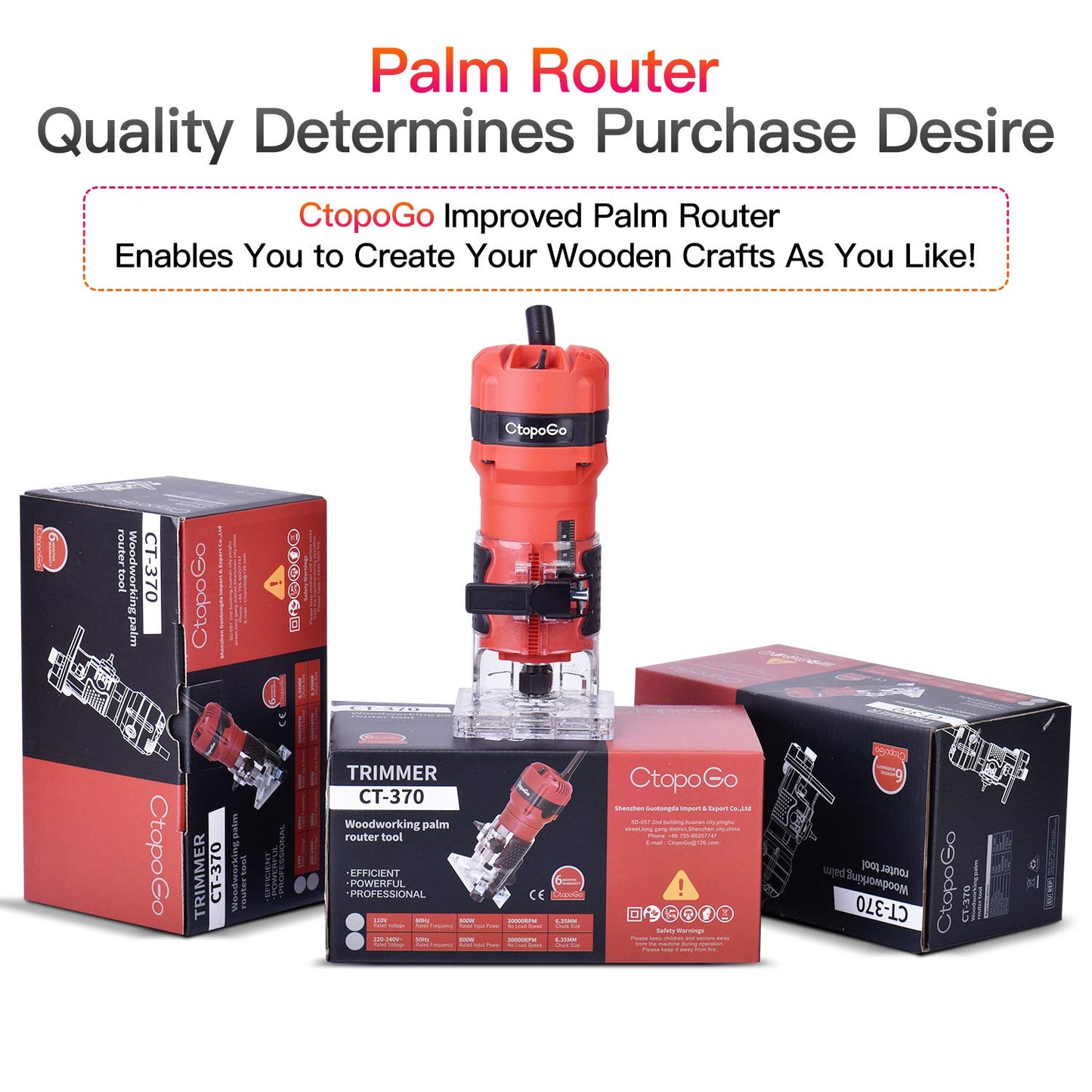 Compact Palm Router Tool, 800W Hand Wood Trimmer with 12PCS 1/4" Router Bits for Woodworking