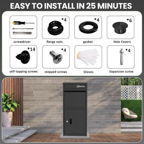 OZG Package Delivery Boxes for Outdoor with Lock and Large Storage 17.7"L*15"W*39.4"H, Anti-Theft Outdoor Parcel Drop Boxes with Waterproof Design for Porch/Curbside (Black)