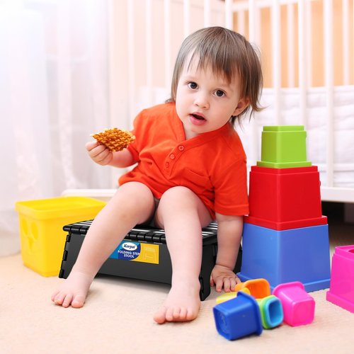 Korpai 5" Folding Step Stool for Adults and Kids 15-Inch Extra Wide Stool Holds Up to 300 lbs,Non-Slip Folding Stools with Handle,Compact Plastic Foldable Step Stool for Bathroom,Kitchen,ect, Black
