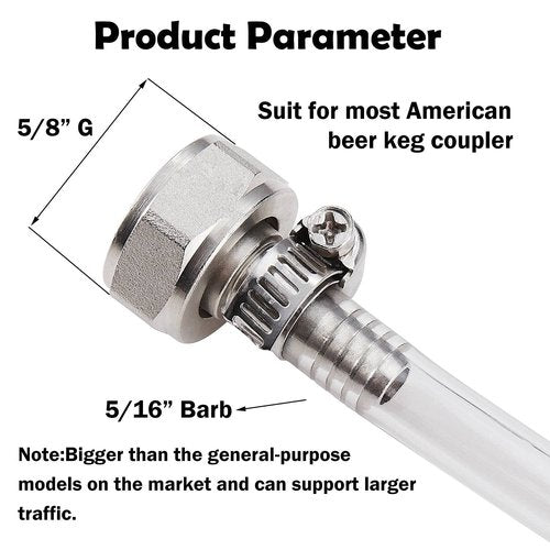 LitKiwi Draft Beer Line with Connectors,Part of Kegerator Kit,5 Feet-Clear Vinyl Tubing Hose 5/16"ID 7/16" with Stainless Steel Barb Fitting,for Beer Tap Tower Keg Homebrewing