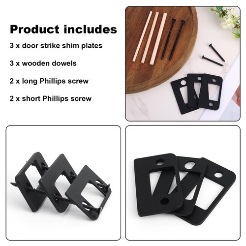 Standard Door Strike Shim Plates, Stainless Steel Lock Replacement Parts Door Frame Jamb Latch Restorer with 3 Thickness Doors Striker Repair Kits for Interior Exterior Doors (Matte Black)
