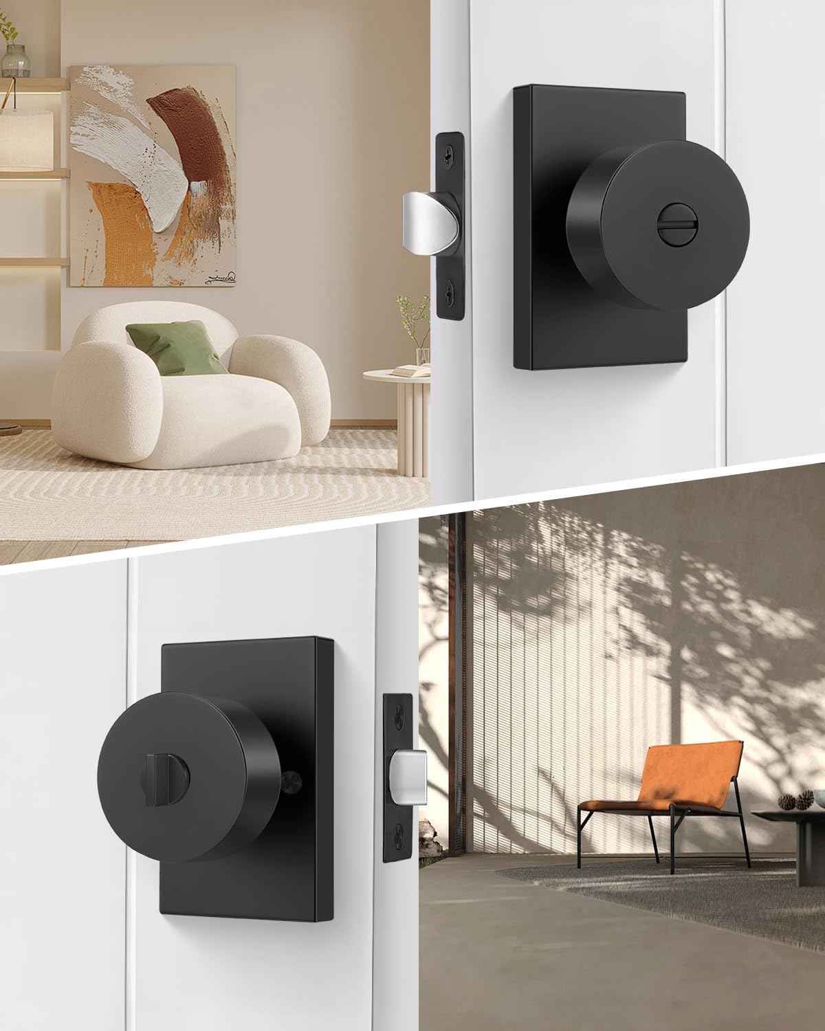 Goldenwarm Black Door Knob Interior, Zinc Alloy Matte Black Privacy Door Knobs for Bedroom Bathroom, Heavy Duty Modern Interior Door Knob (1 Pack)