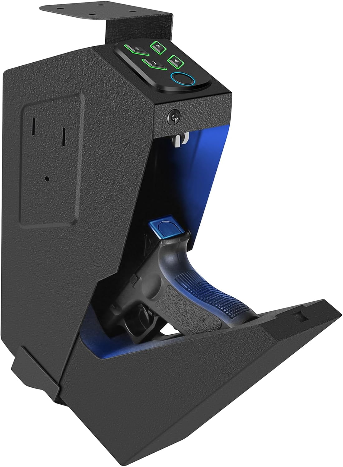 Biometric Mounted Handgun Gun Safe for Nightstand, Desk, Bed Side, Wall,Truck - Auto Open Hidden Hand Gun Safe for Pistol -with Fingerprint, 6-button Backlit Keypad, KEY Access