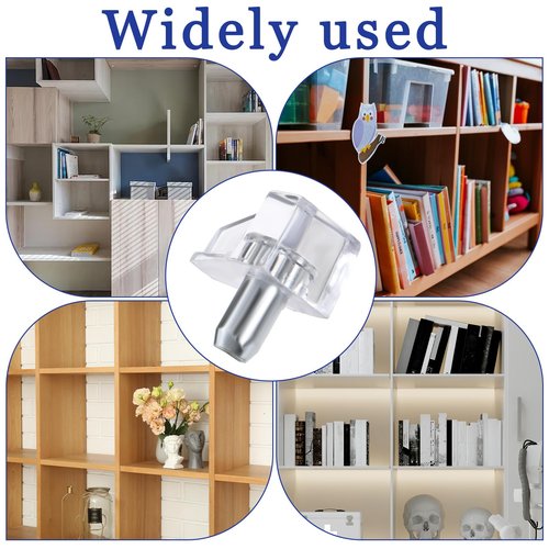 20 PCS 5mm Shelf Pegs, Shelf Support Pegs Clear Plastic Cabinet Shelves Peg Support Holders Pins Replacement Peg Steel Pins for Cabinets Bookcase Shelves Cupboard