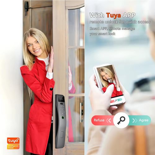 iuscacey Tuya Smart Lock with Palm Vein & 3D Face Recognition, 12-in-1 Keyless Entry Door Lock, WiFi, Video Intercom, Fingerprint, Card, Password