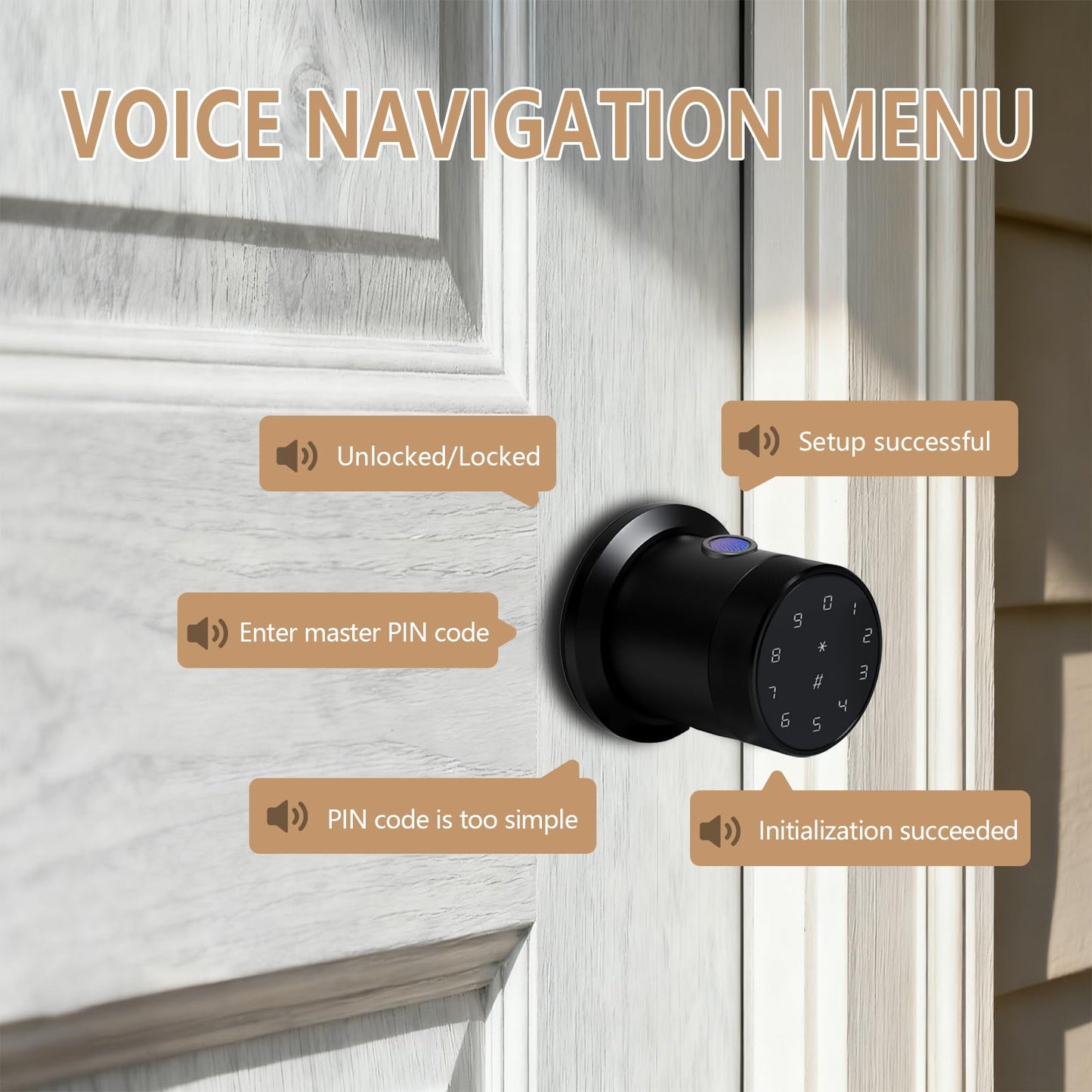 Fingerprint Door Knob, Keyless Entry Smart Door Knob with Touchscreen Keypad, Key FOB, App Control, Auto Lock, Voice Prompts, 300+ User Capacity, Door Lock for Bedroom, Gate, Office, Matte Black