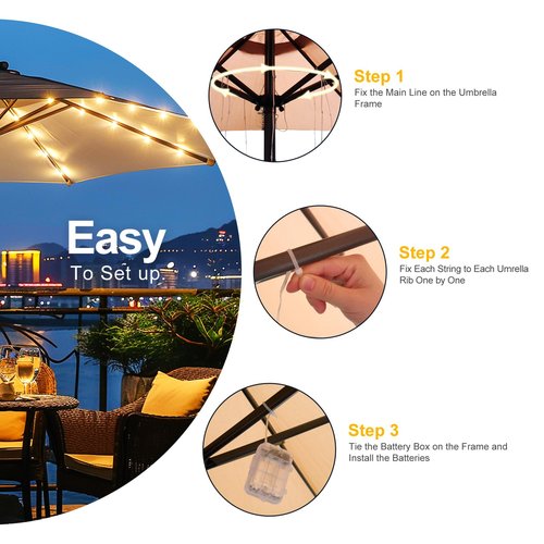 Patio Umbrella Lights Cordless 120 LED Table Umbrella Lights with Remote Control Battery Operated Waterproof Parasol String Lights for 7-11 Feet Outdoor Backyard Beach Umbrella Décor (Warm White)