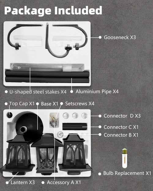 FIESTREL 73" Aluminum Solar Lamp Post Light, 3-Head Pole Lights 90LM Waterproof - Auto Dusk to Warm White Dawn Floor Lamp for Outdoor Garden Pathway Replaceable Bulb