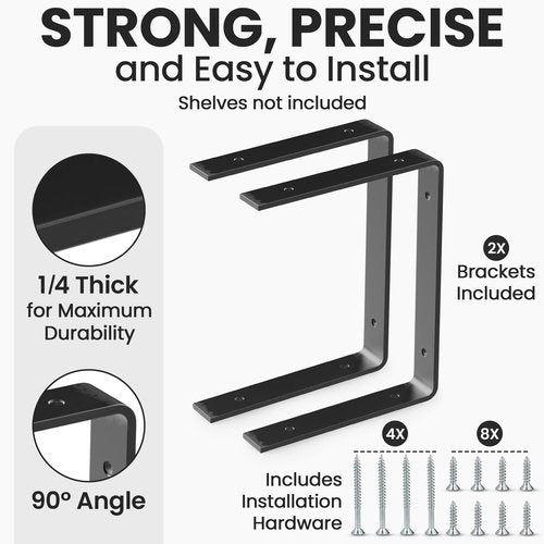 MKsteelco Black Double Metal Shelf Brackets 10 inch x 8 Inch - C Shape, 1/4” Thick, Heavy Duty Floating Shelf Brackets for Wood, Oil Coated Rust Resistant
