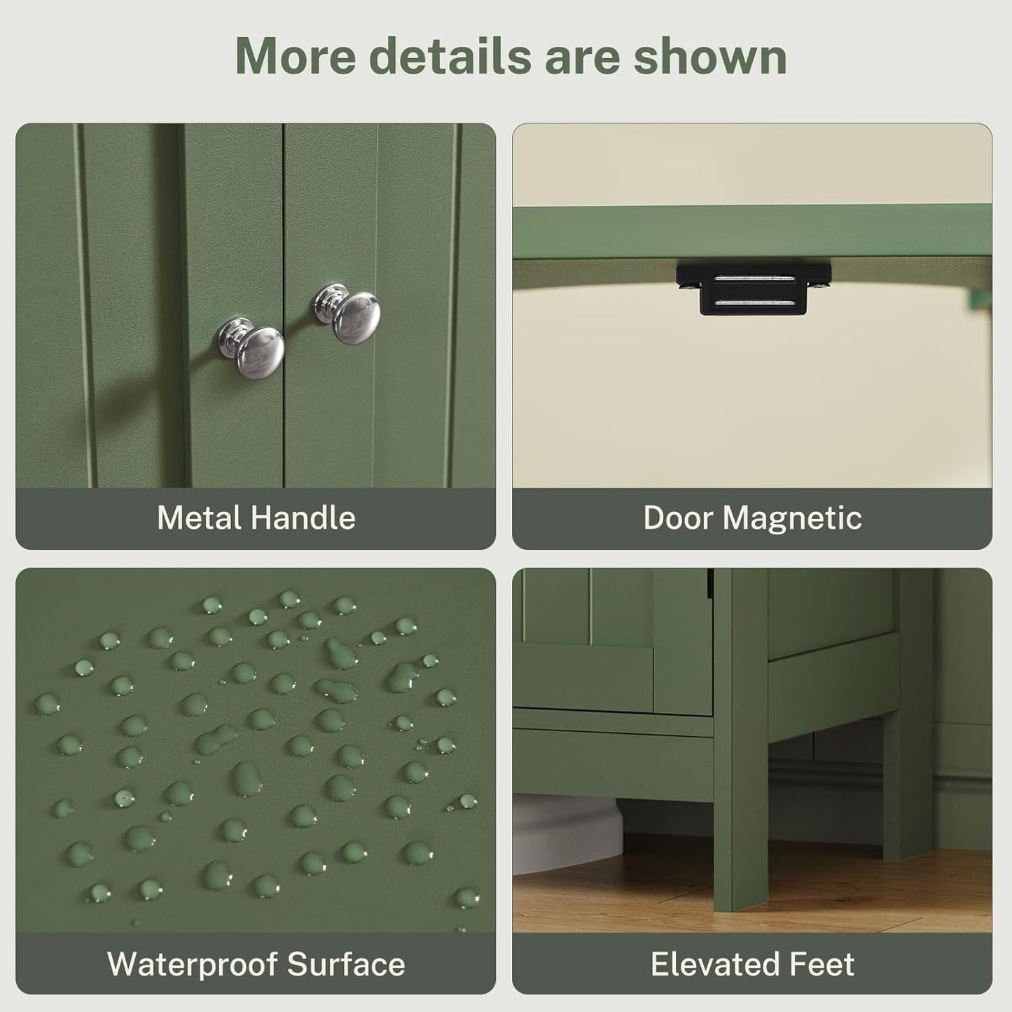 Pedestal Sink Storage Cabinet, Under Sink Cabinet with 2 Doors & Storage Shelf, Under Bathroom Organizer for Bathroom, Forest Green