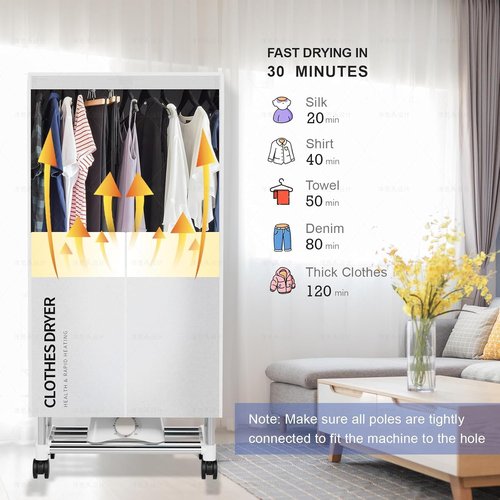 Clothes Dryer, Portable Drying Machine with Timer, 60inch Laundry Drying Wardrobe with Large Capacity, Electric Dryer/Rack for Home | Appartments (Grey KI1)