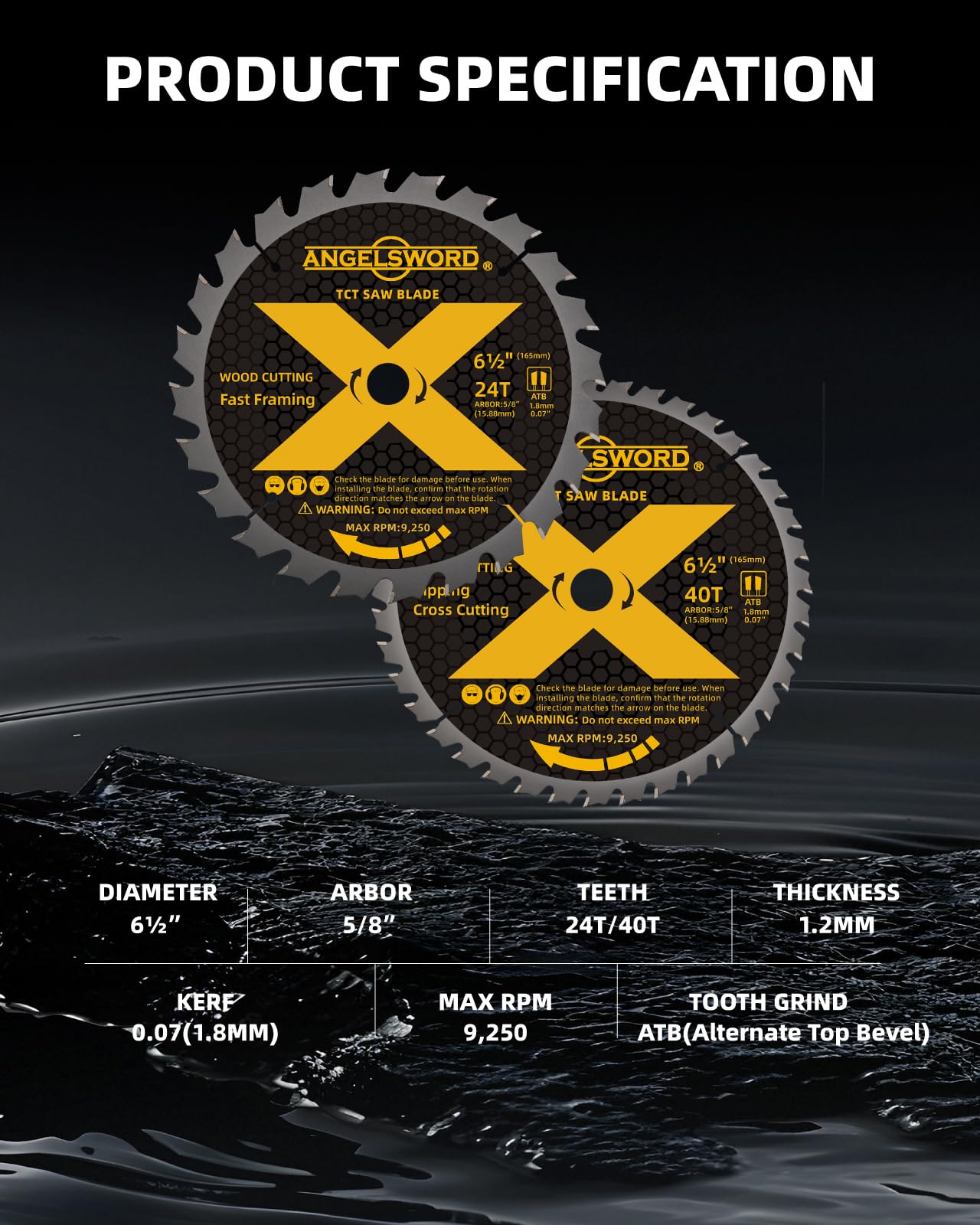 ANGELSWORD 6-1/2 Inch Circular Saw Blade, 24T for Framing&40T for Ripping, Cross Wood Cutting, 2 Pack