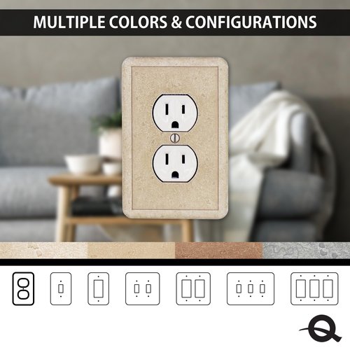 Questech Outlet Cover, Single Duplex Wall Plate 1-Gang Switch Plate Standard Size Electrical Outlet Receptacle Cover, Decorative Tumbled Texture, Travertine, 3 Pack