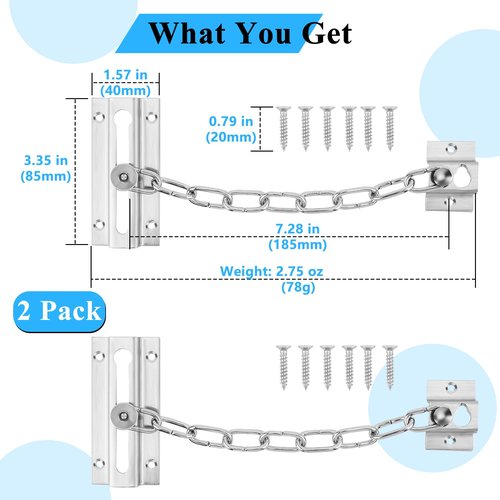 INBOF 2 Pack Door Chain Lock, Premium Thickened Lock with 12 Screws, Stainless Steel Locks for Inside Door, Better Security and Protection Your Home Family