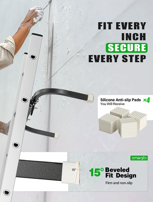 SMOQIO Ladder Stabilizer, Adjustable Ladder Standoff, Ladder Stabilizer for Roof Gutter Cleaning, Ladder Gutter Guard Accessories with White Anti-Slip Silicone Pad to Protect Wall