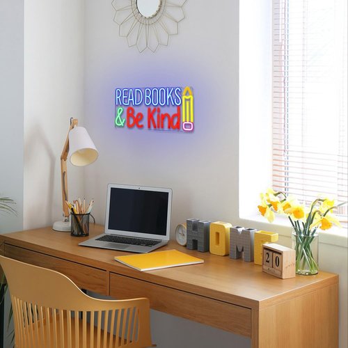 LULANMP Read Books And Be Kind Neon Sign Pencil Neon Light Student LED Neon Light Colorful Neon Light Up Sign Suitable for Classroom Bookstore Library Museum Study Room (14.1"*7")