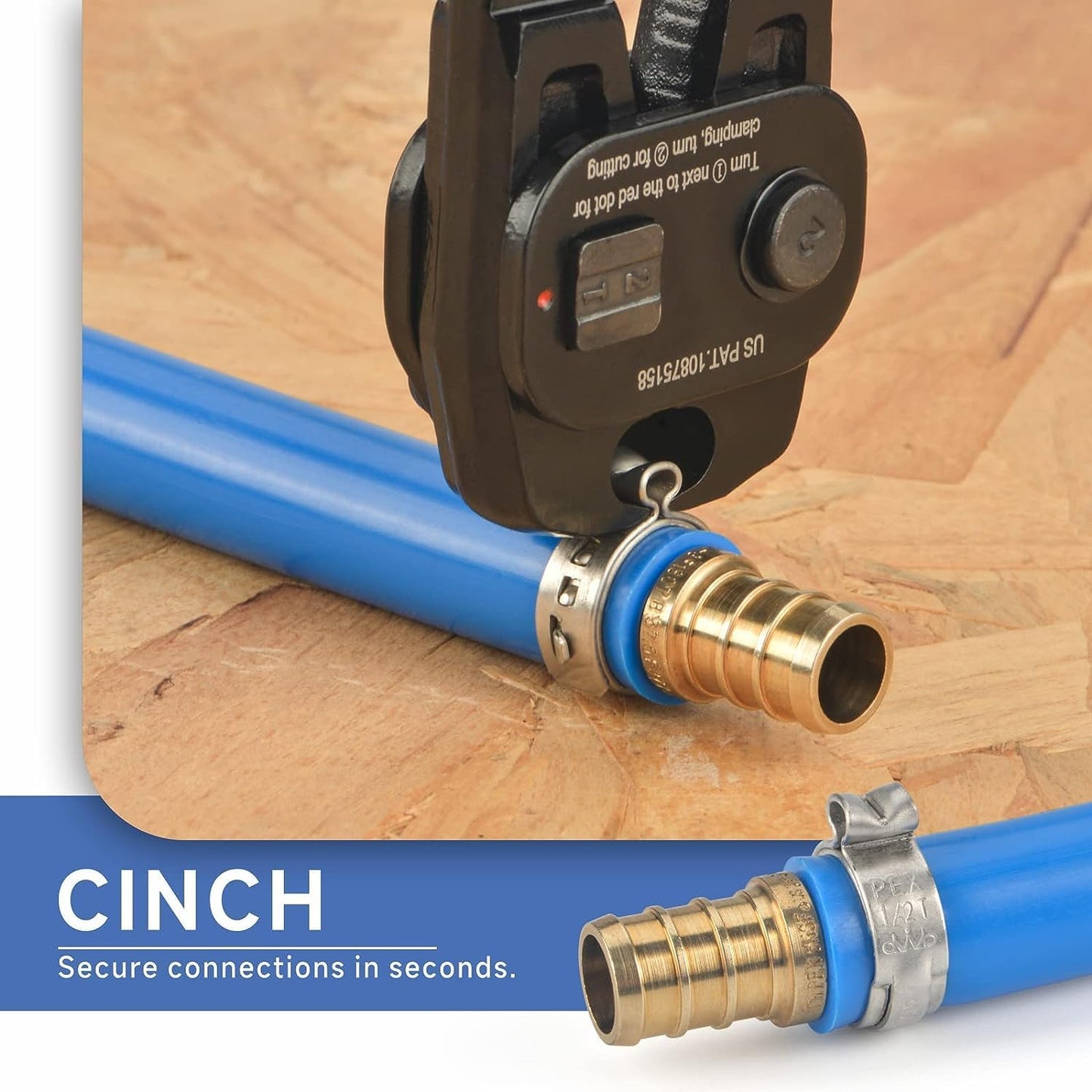 iCrimp Ratchet PEX Cinch Tool with Removing Function for 3/8-in, 1/2-in, 3/4-in, 1-in Stainless Steel Clamp, PEX Crimper with 20PCS 1/2-in, 10PCS 3/4-in PEX Clamps and Pipe Cutter- All in One