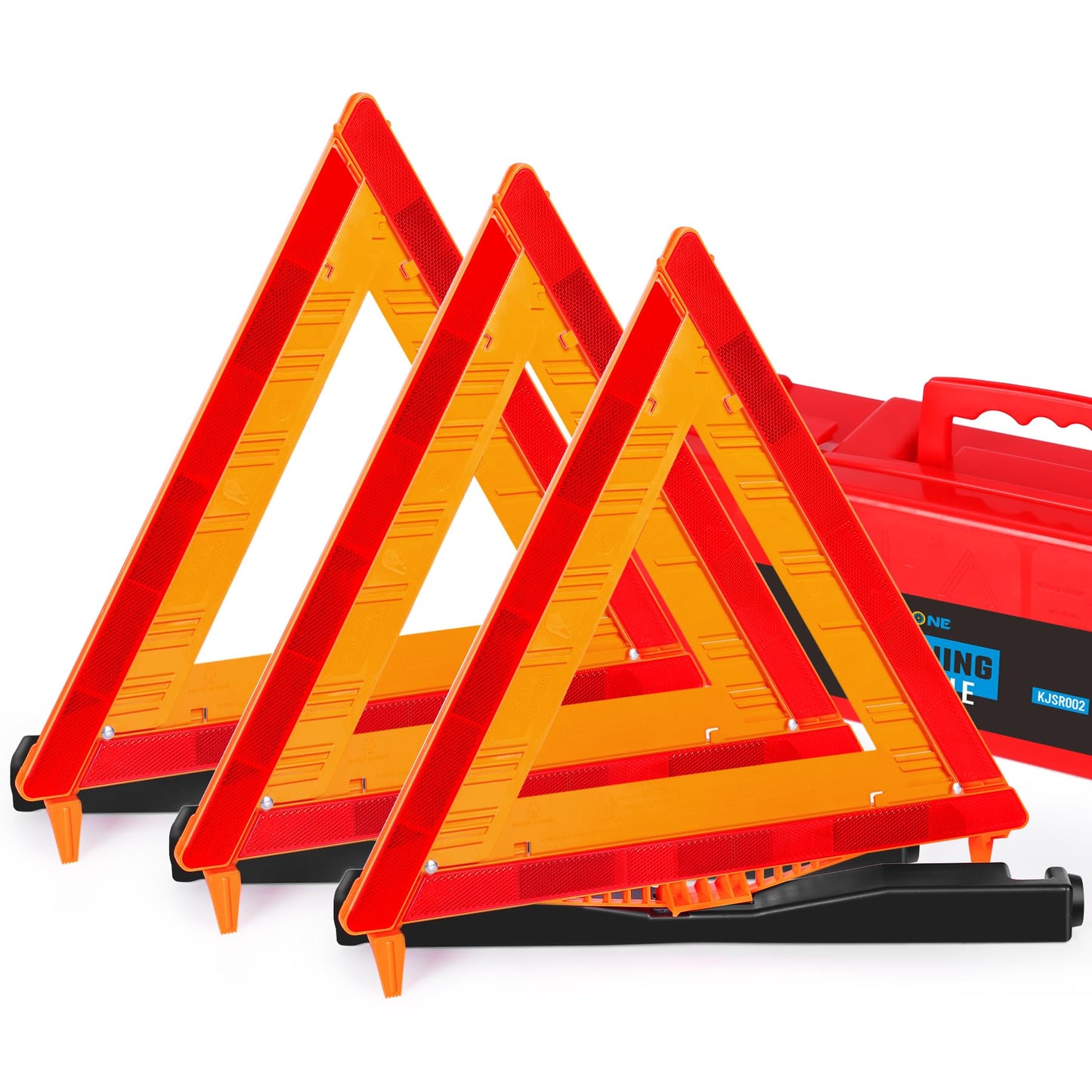 Noone Safety Triangles DOT Approved, 3 Pack Foldable Warning Reflective Triangles, US FMVSS 571 125 with Carrying Case, Heavy Base Emergency Roadside Triangles