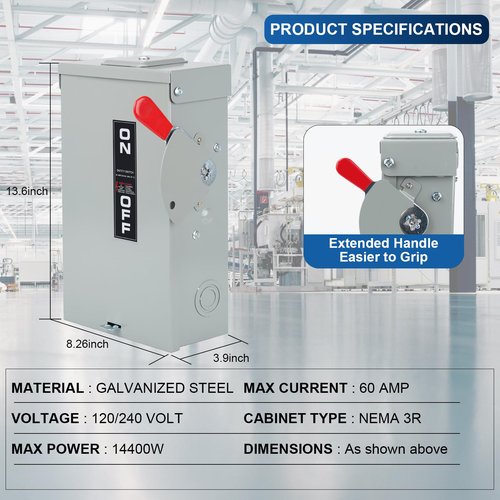 3P 60Amp 240V 3 Wire Heavy Duty Safety Switches，Ac Disconnect Switches Box，Quick Disconnect Safety Switch