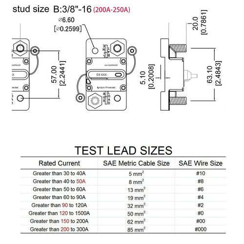 T Tocas 3/8" Studs 200 Amp Circuit Breaker with Manual Reset for Automotive RV Marine Car Audio Solar Battery System 12V - 48V DC | Waterproof IP67,Surface Mount, 200A