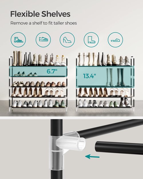 SONGMICS 4-Tier Shoe Rack, Shoe Storage for Hallway Closet, Slim and Space-Saving, Metal Frame, Non-Woven Fabric Shelves, Black ULSH054B01
