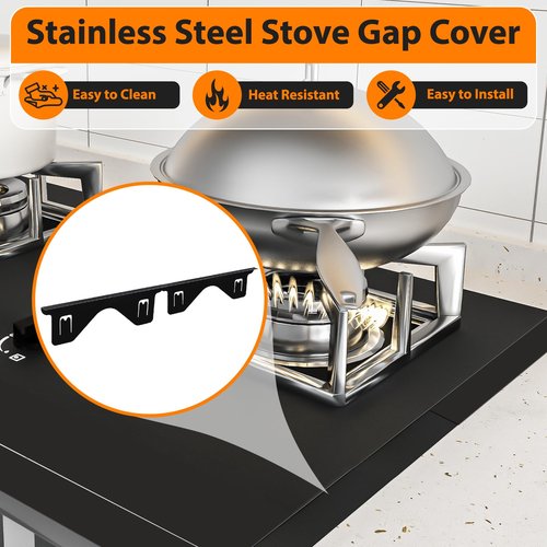 Stainless Steel Stove Gap Covers, 2 Pack Retractable Stove Gap Filler(13.8"–27.5" Length), Stove Guard for Kitchen Oven Gap Between Stovetop and Counter, Easy Clean & Heat Resistant, 2PCS, Black